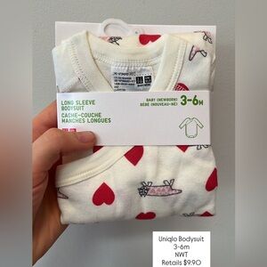 Uniqlo Baby Long Sleeve Bodysuit - White and Red Cats & Hearts